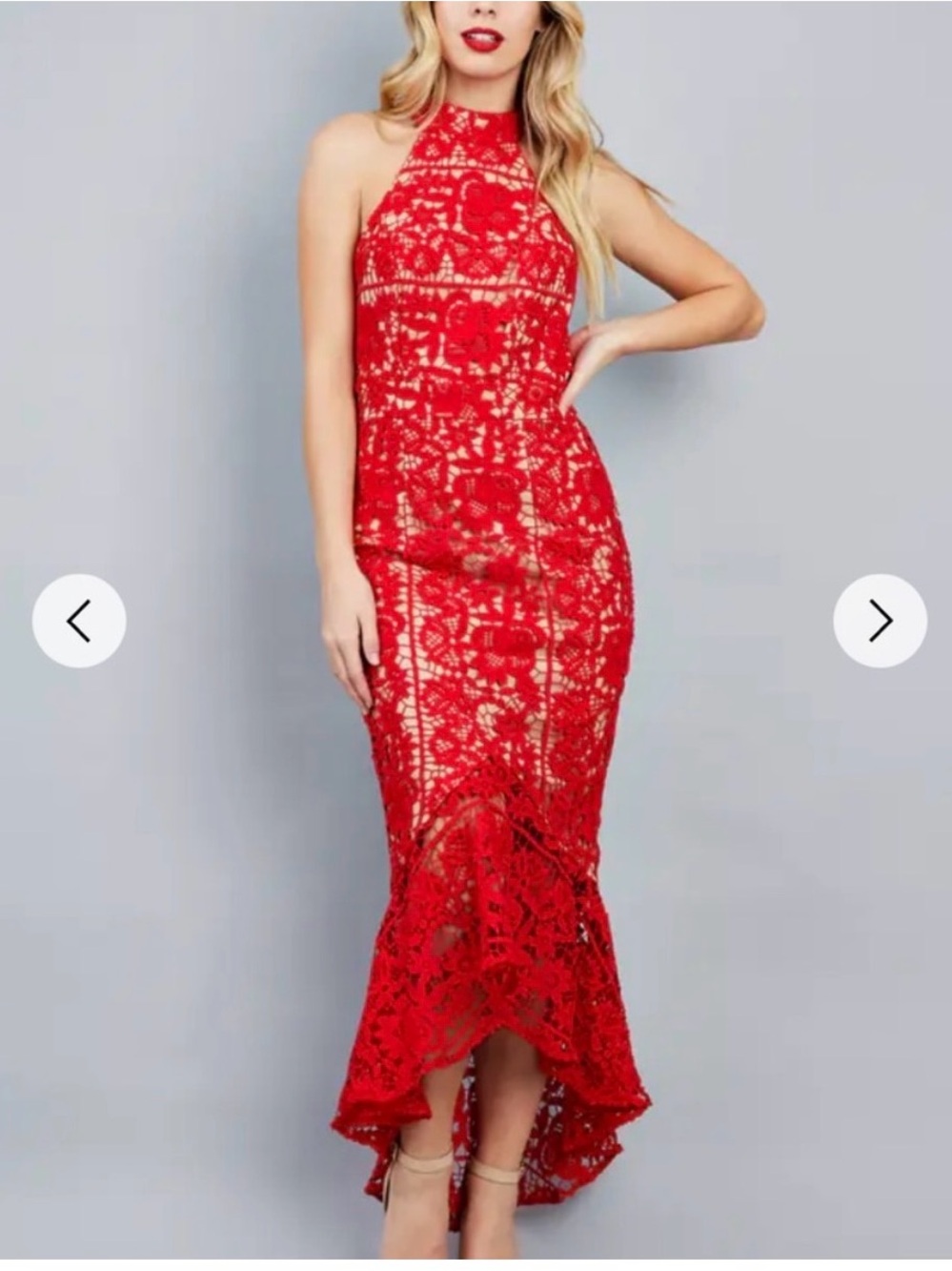 Jarlo London Red Lace Halter Mermaid Dress